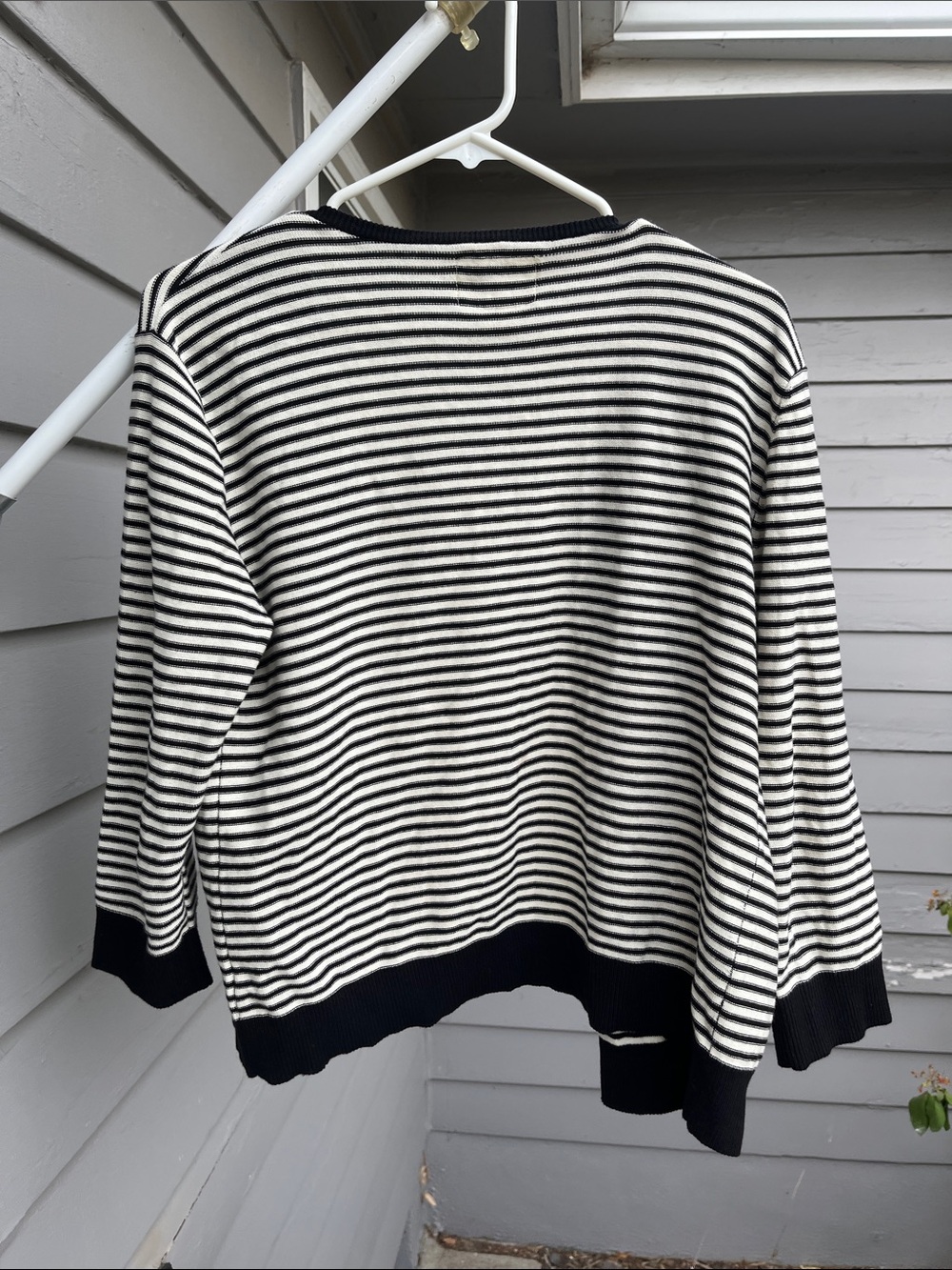 Tabitha Black and White Striped Open-Front Cardigan with Green Floral Embroidery - Picture 5 of 5
